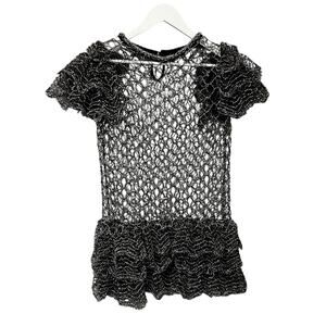 Chanel Black White Beaded Fishnet Ruffled Short Sleeve Dress Womens 38 / US 6?